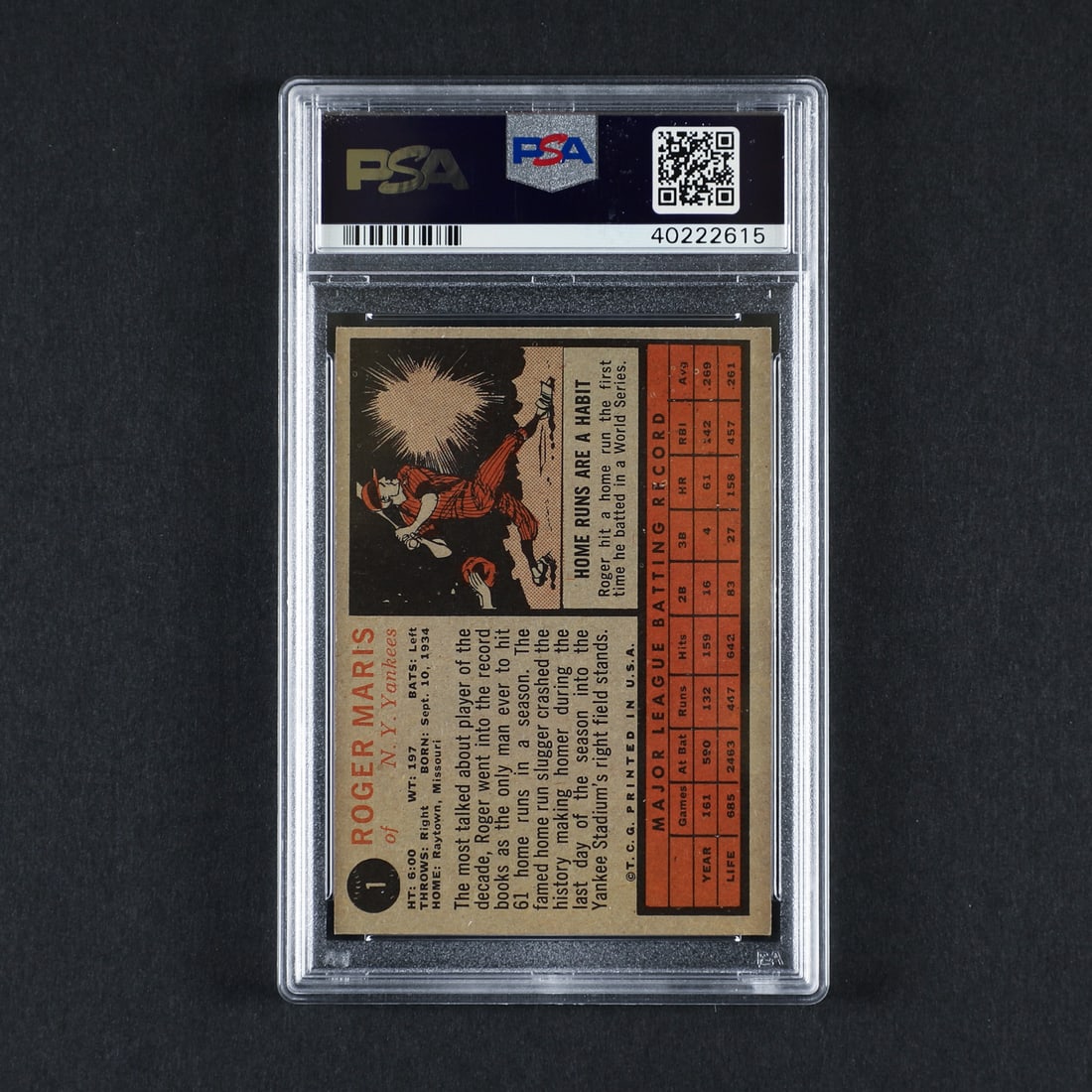1962 Topps #1 Roger Maris (PSA 6 EX-MT) - 2