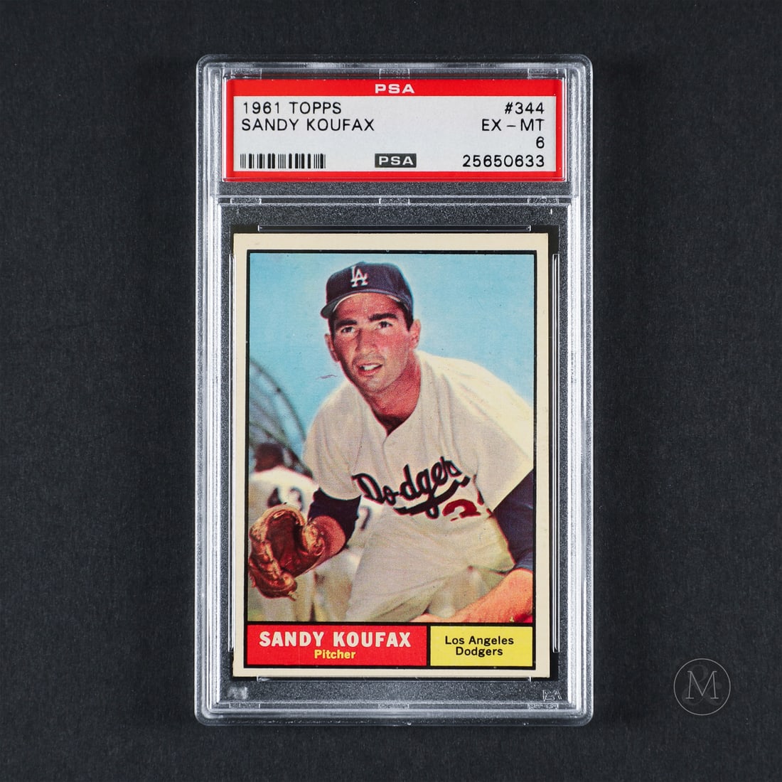 1961 Topps #344 Sandy Koufax (PSA 6 EX-MT): Offered here is the 1961 Topps Sandy Koufax card (#344). This issue is significant as it captures Koufax right before his dominant stretch of consecutive Cy Young campaigns began in the mid-1960s.