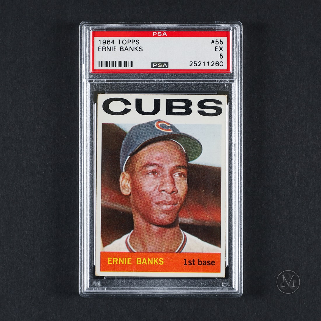 1964 Topps #55 Ernie Banks (PSA 5 EX): Offered here is the 1964 Topps Ernie Banks card (#55). This issue is significant as a mid-career checklist card featuring a classic portrait layout from Topps' 587-card 1964 set. Ernie Banks played