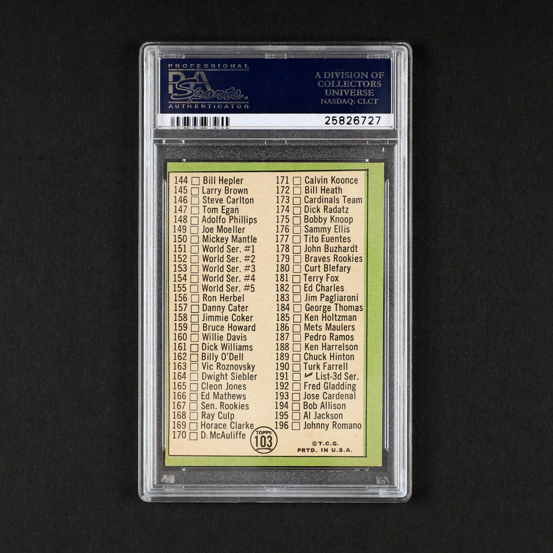 1967 Topps #103 Checklist (PSA 7 NM) - 2