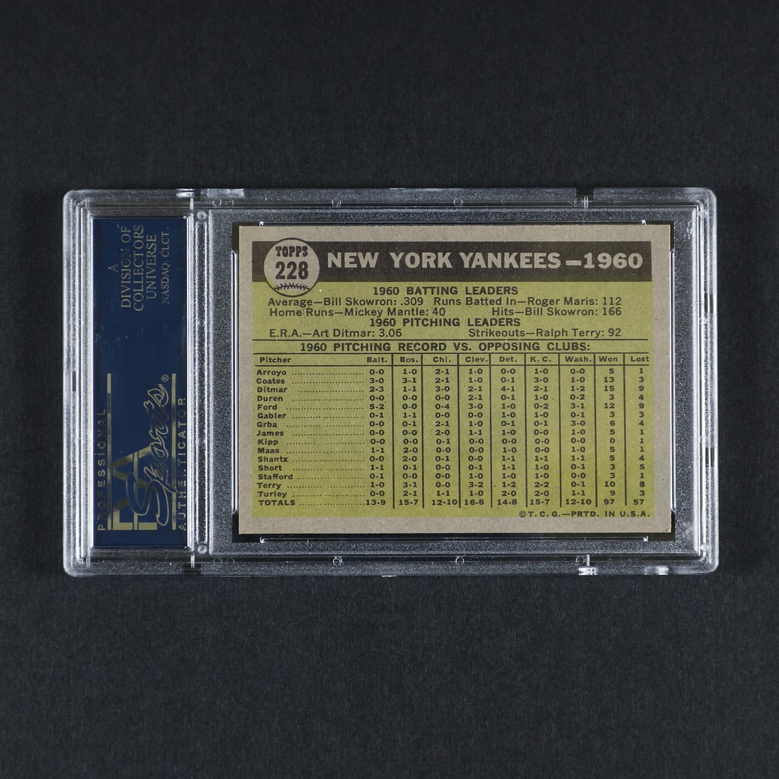 1961 Topps #228 Yankees Team (PSA 8 NM-MT) - 2