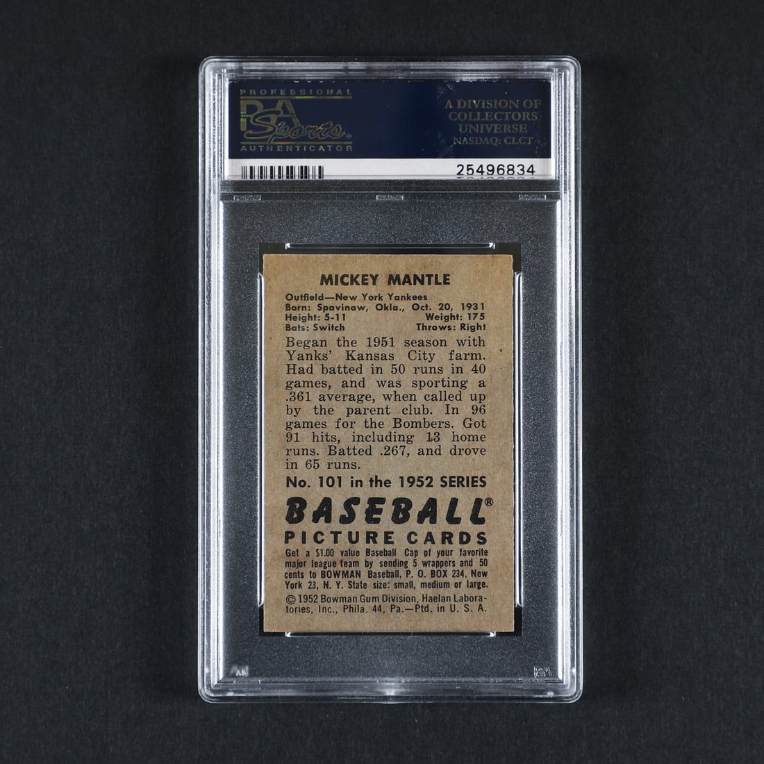 1952 Bowman #101 Mickey Mantle (PSA 7 NM) - 2