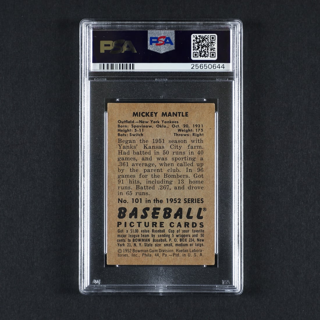 1952 Bowman #101 Mickey Mantle (PSA 4.5 VG-EX+) - 2