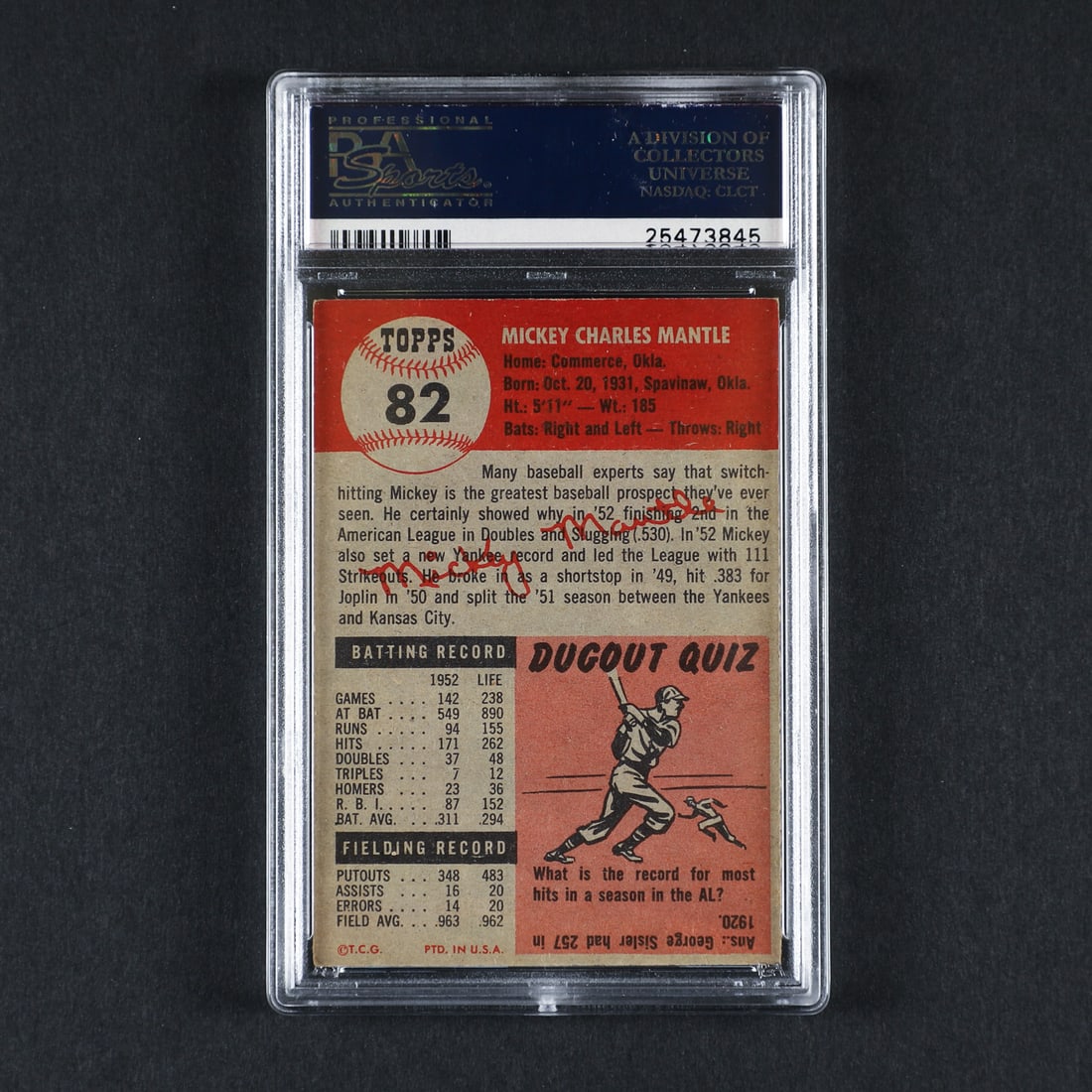 1953 Topps #82 Mickey Mantle (PSA 6 EX-MT) - 2