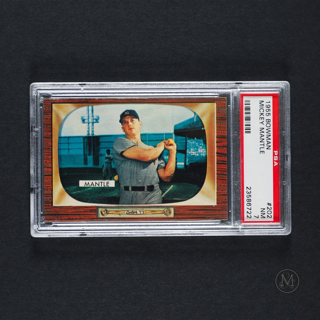 1955 Bowman #202 Mickey Mantle (PSA 7 NM): Offered here is the 1955 Bowman Mickey Mantle card (#202). This issue is significant as it appears in Bowman's final independent baseball card release, featuring the definitive "TV screen" woodgrain
