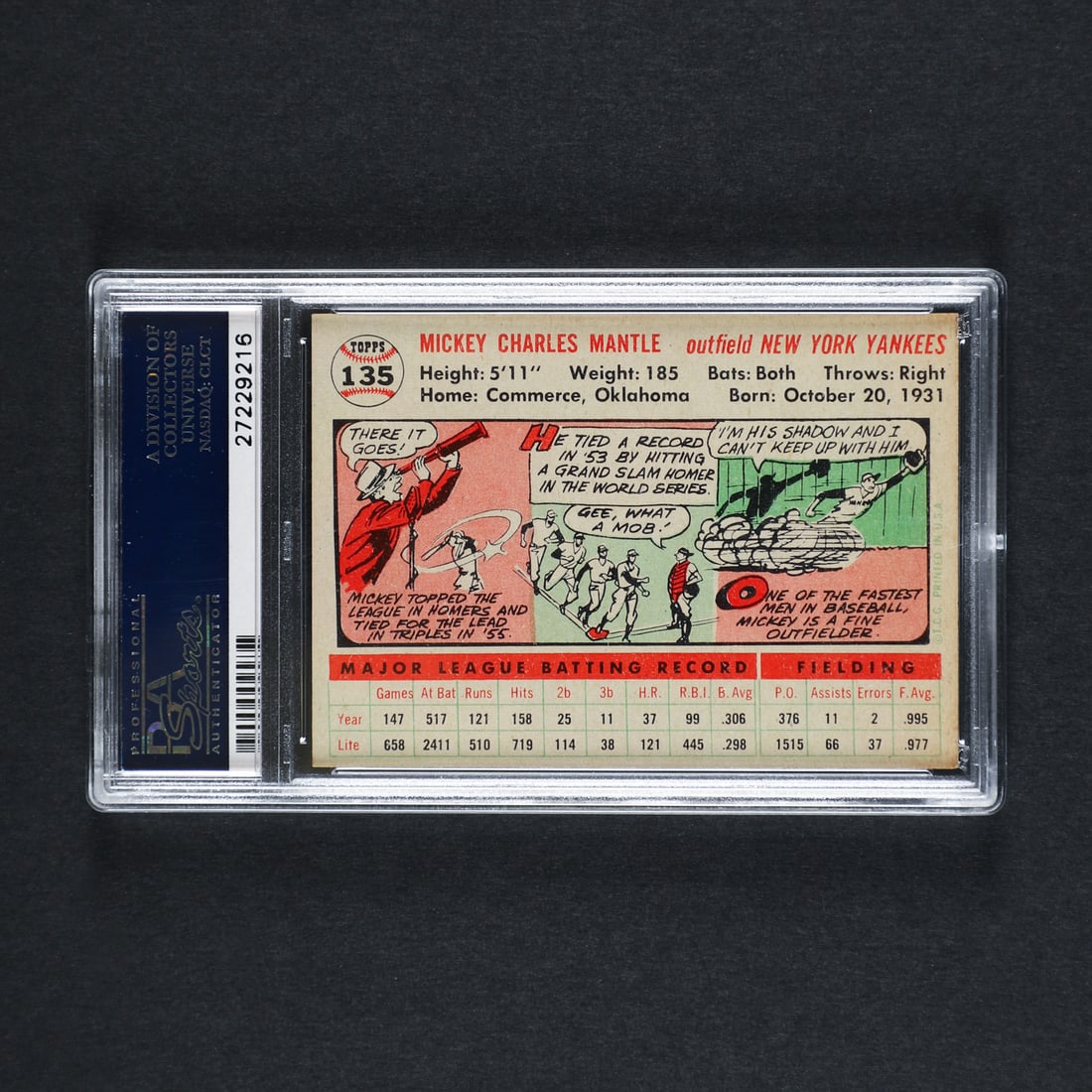 1956 Topps #135 Mickey Mantle (White Back) (PSA-7 NM (OC)) - 2