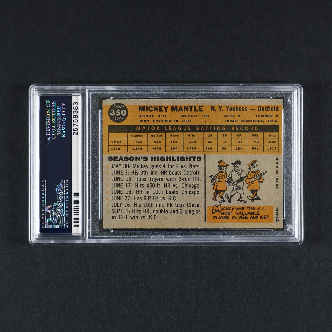 1960 Topps #350 Mickey Mantle (PSA 7 NM) - 2