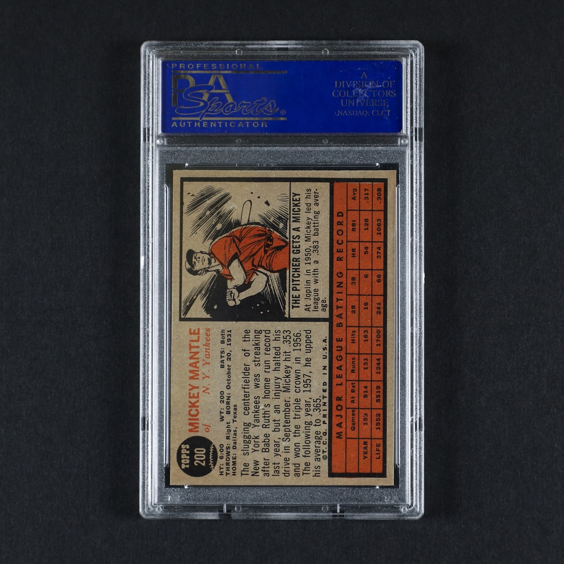 1962 Topps #200 Mickey Mantle (PSA 7 NM) - 2