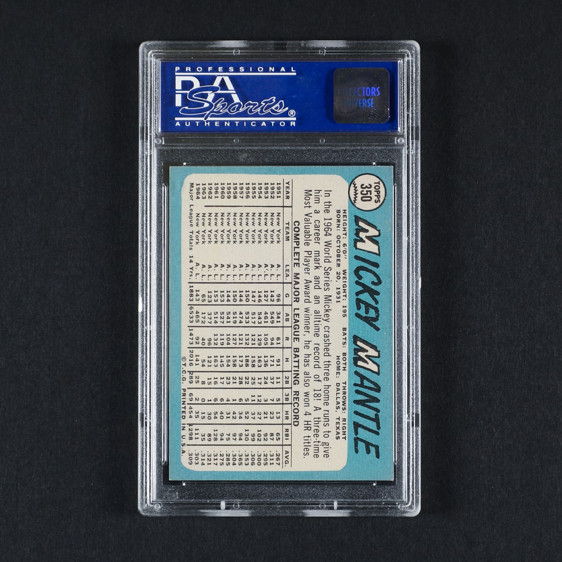 1965 Topps #350 Mickey Mantle (PSA 7 NM) - 2