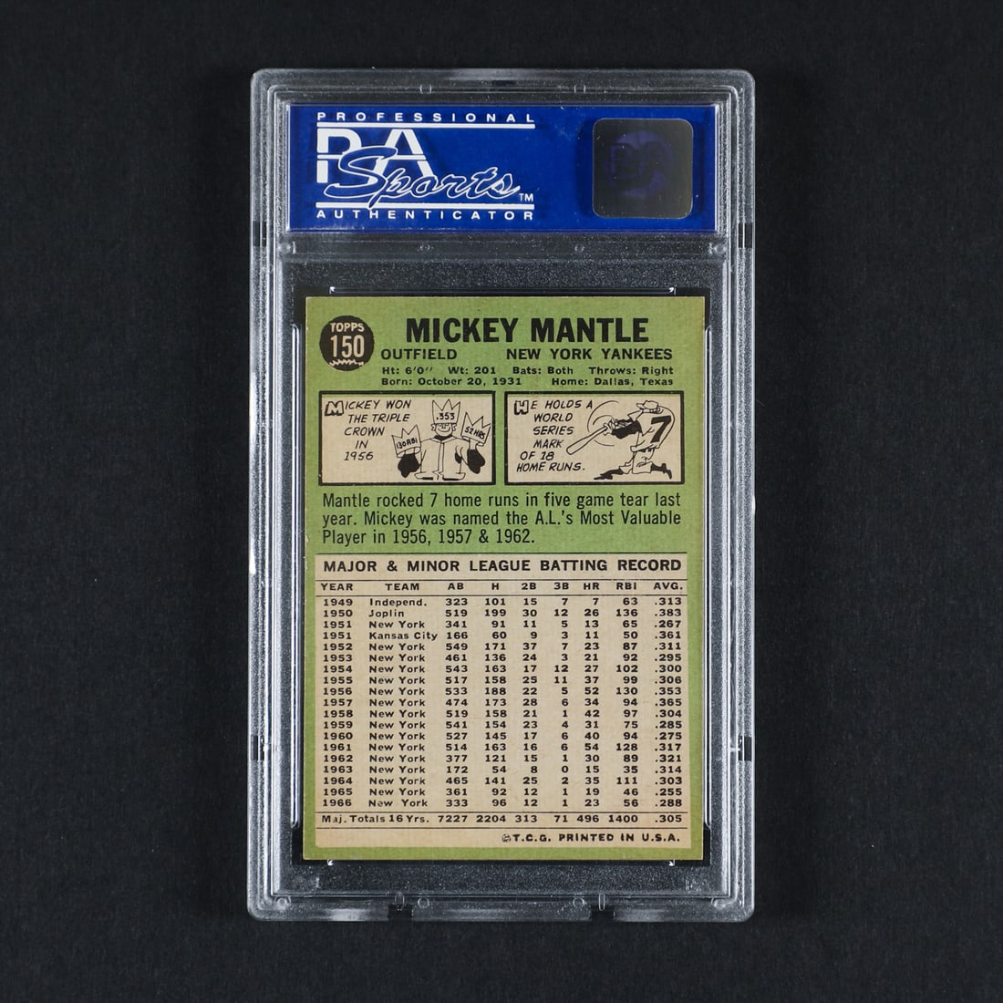 1967 Topps #150 Mickey Mantle (PSA 7 NM) - 2