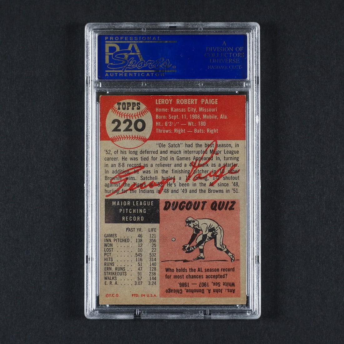 1953 Topps #220 Satchel Paige (PSA 6 EX-MT) - 2