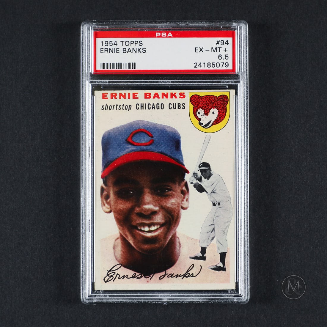 1954 Topps #94 Ernie Banks (PSA 6.5 EX-MT+): Offered here is the 1954 Topps Ernie Banks rookie card (#94). This issue is significant as the official rookie card for Banks, anchoring the lower half of the 1954 Topps checklist. Ernie Banks played