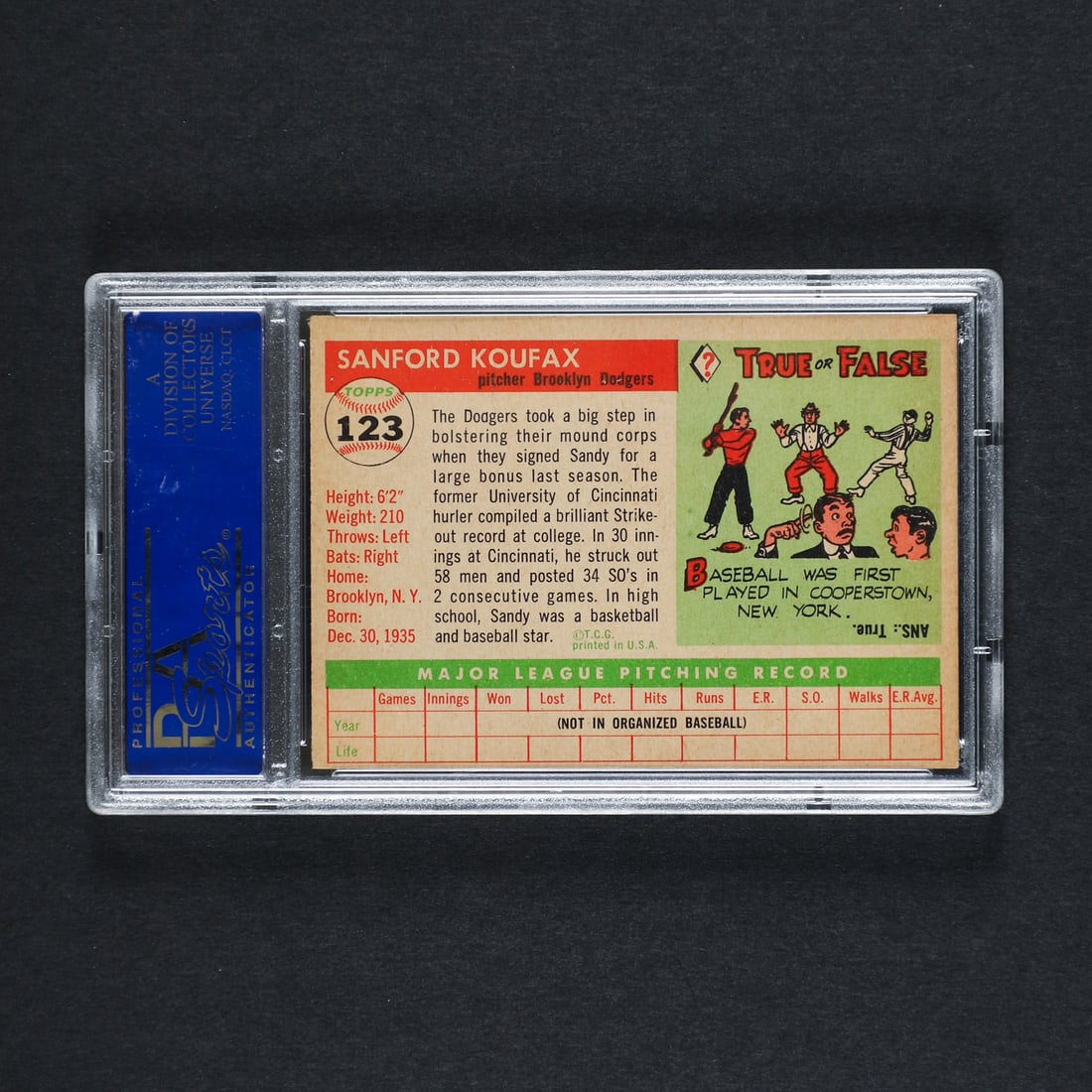 1955 Topps #123 Sandy Koufax (PSA 6 EX-MT) - 2