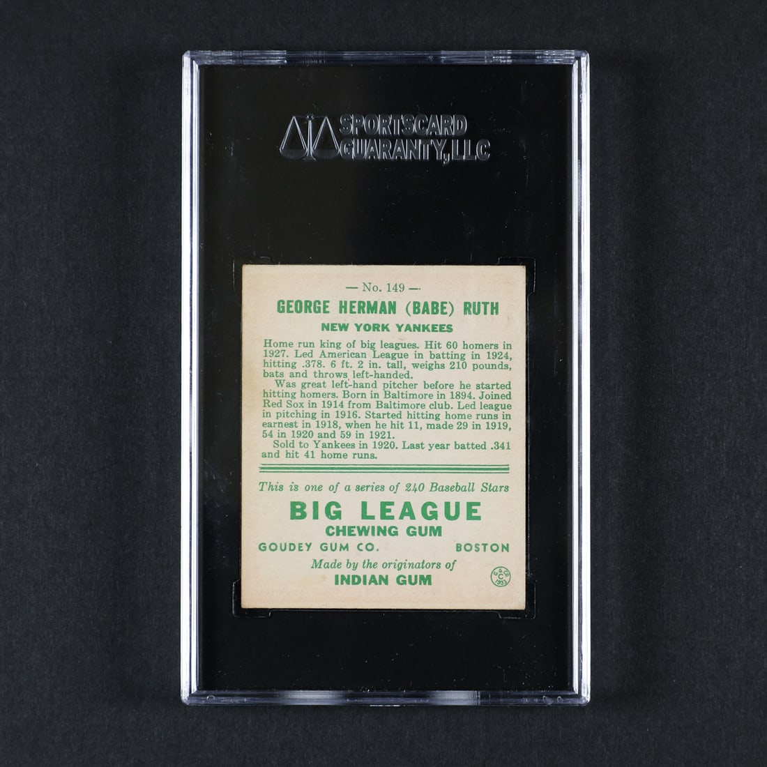 1933 Goudey #149 Babe Ruth (SGC 4.5 VG-EX+) - 2