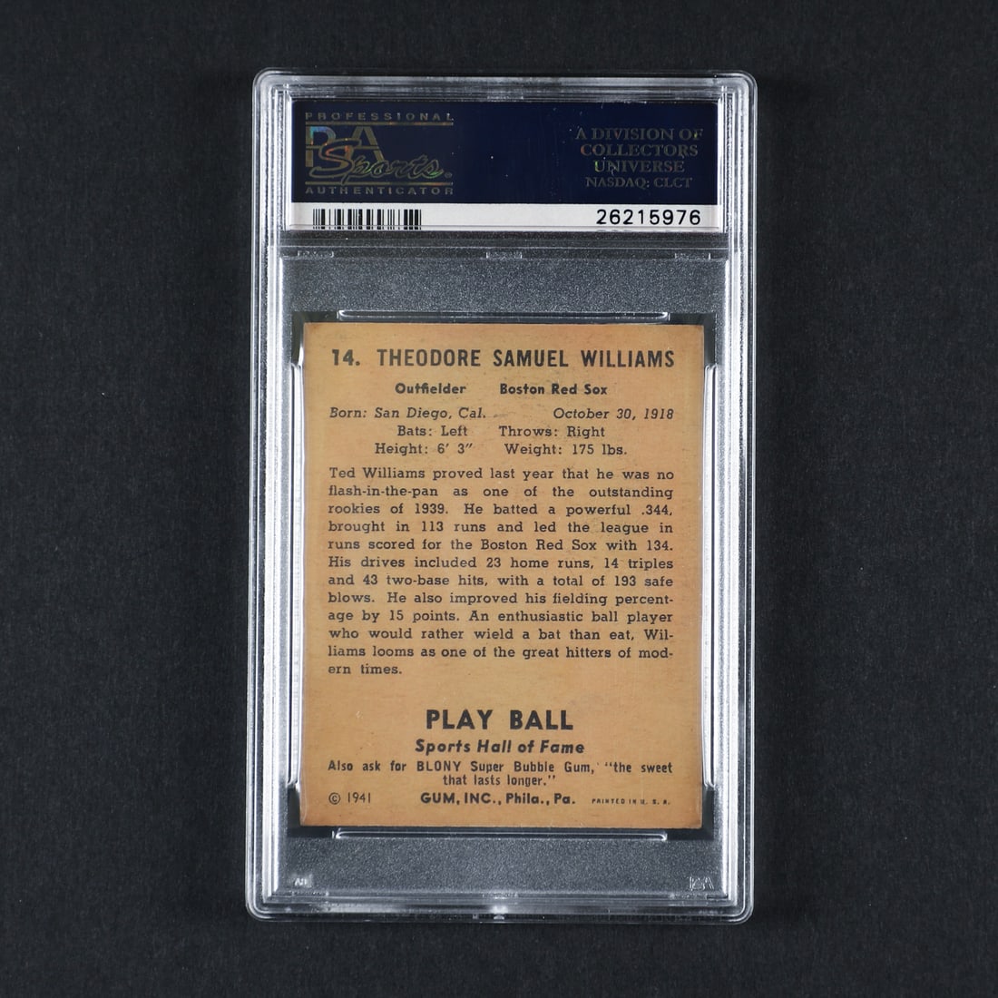 1941 Play Ball #14 Ted Williams (PSA 5 EX) - 2