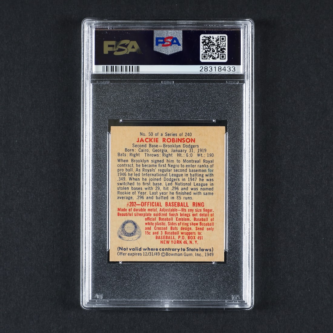 1949 Bowman #50 Jackie Robinson (PSA Authentic Altered) - 2