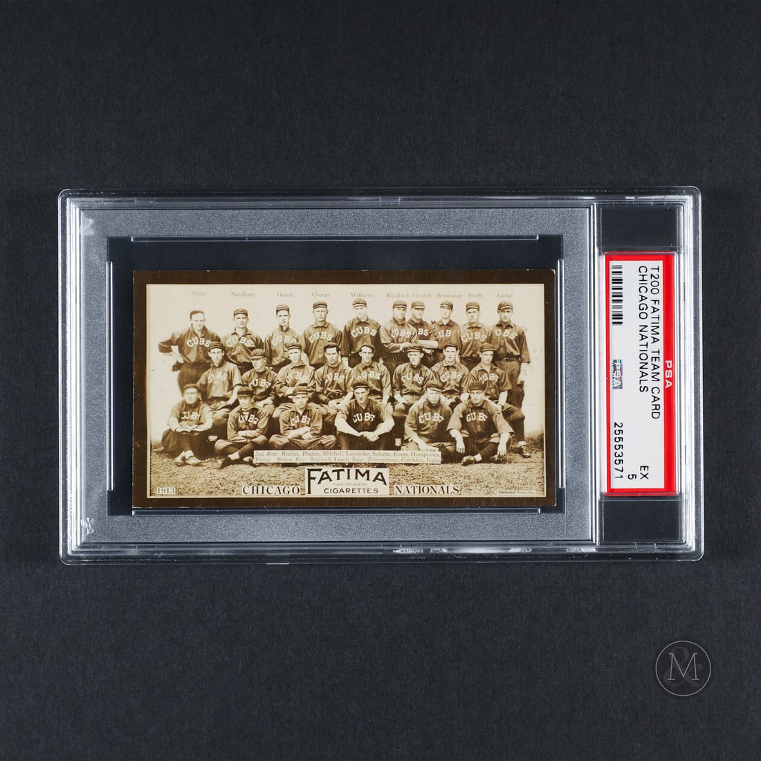1913 Fatima Team Card Chicago Nationals (PSA 5 EX): A top 10 example known from PSA, offered here is the 1913 Fatima Tobacco Chicago Nationals Team card. The Fatima set features all eight clubs from both the American League and National League, with