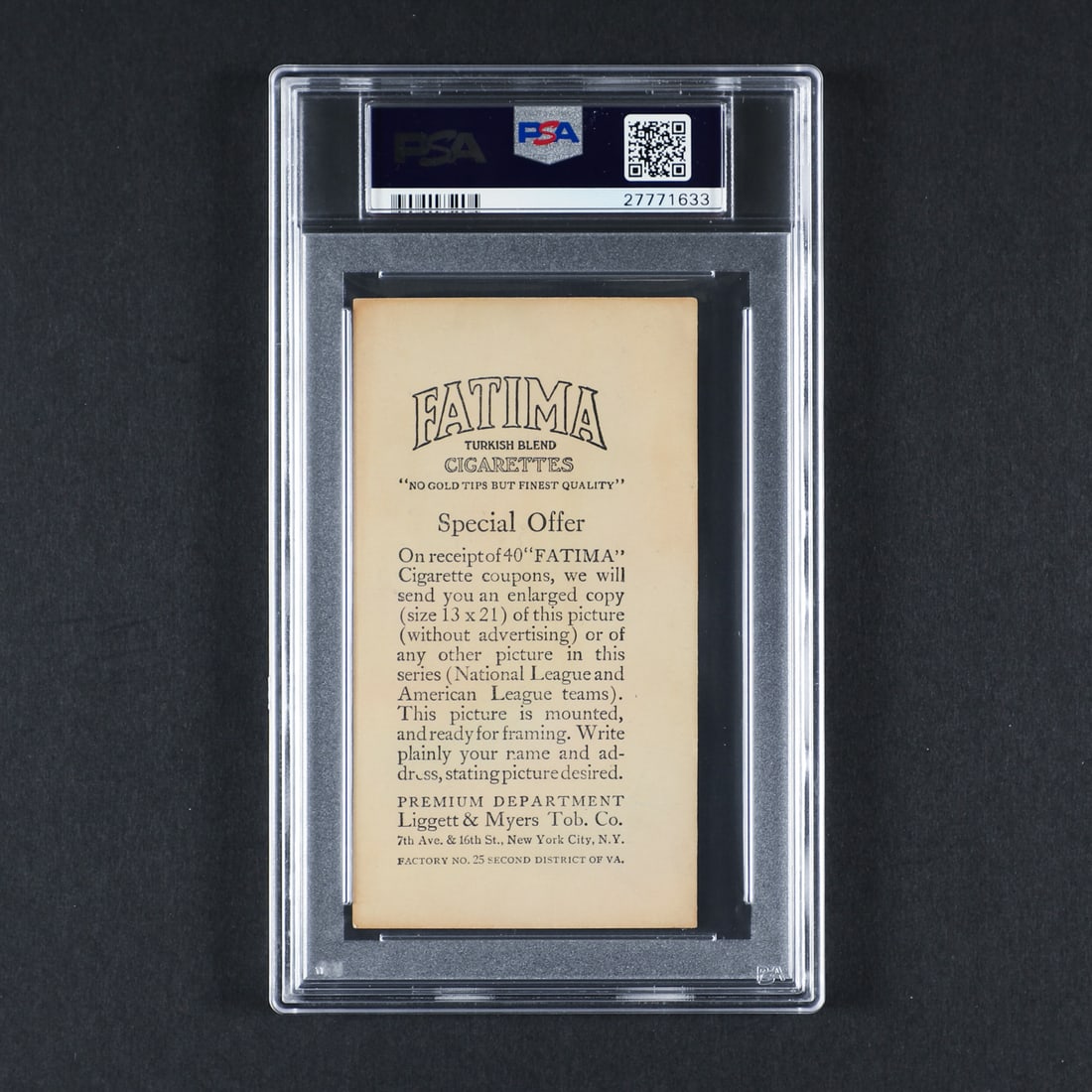 1913 Fatima Team Card Philadelphia Nationals (PSA 3.5 VG+) - 2