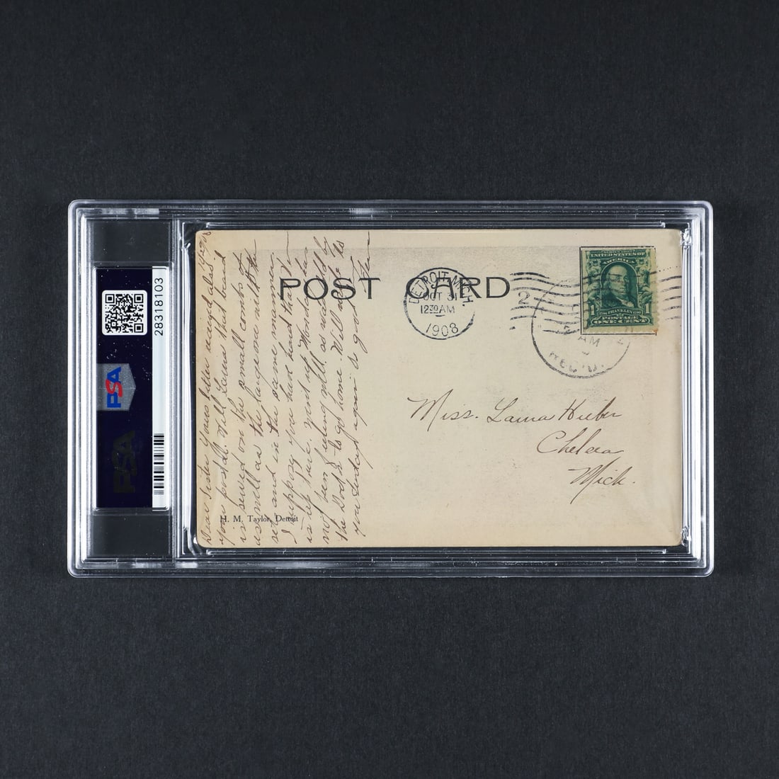 1907-09 H.M. Taylor Detroit Club Tigers Post Card w/ Ty Cobb Rookie (PSA Authentic) - 2