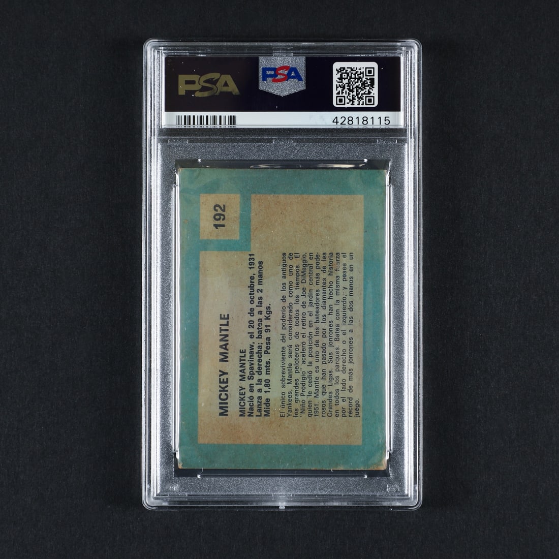 1967 Venezuela #192 Mickey Mantle (PSA 2 G) - 2