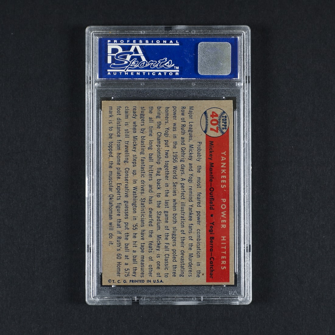 1957 Topps #407 Yankees Power Hitters Mantle/Berra (PSA 7 NM) - 2