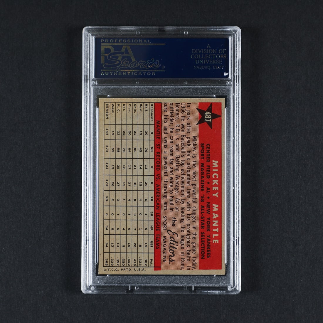 1958 Topps #487 Mickey Mantle (PSA 7 NM) - 2