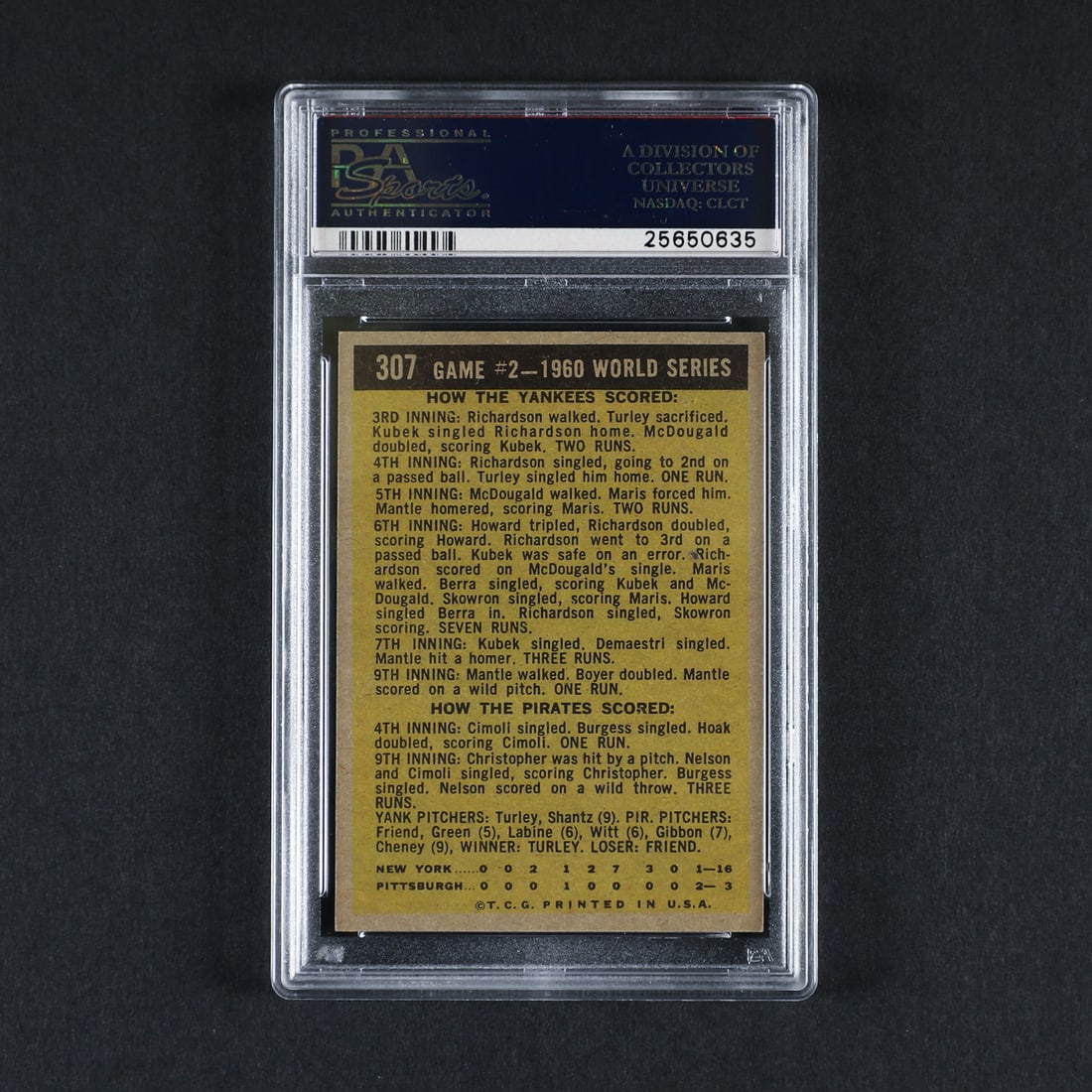 1961 Topps #307 World Series Game 2 Mickey Mantle (PSA 7 NM) - 2