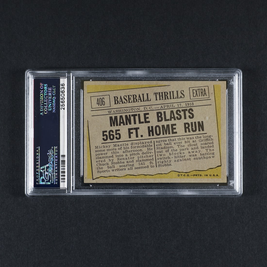 1961 Topps #406 Mickey Mantle 565 Ft. Home Run (PSA 6 EX-MT) - 2
