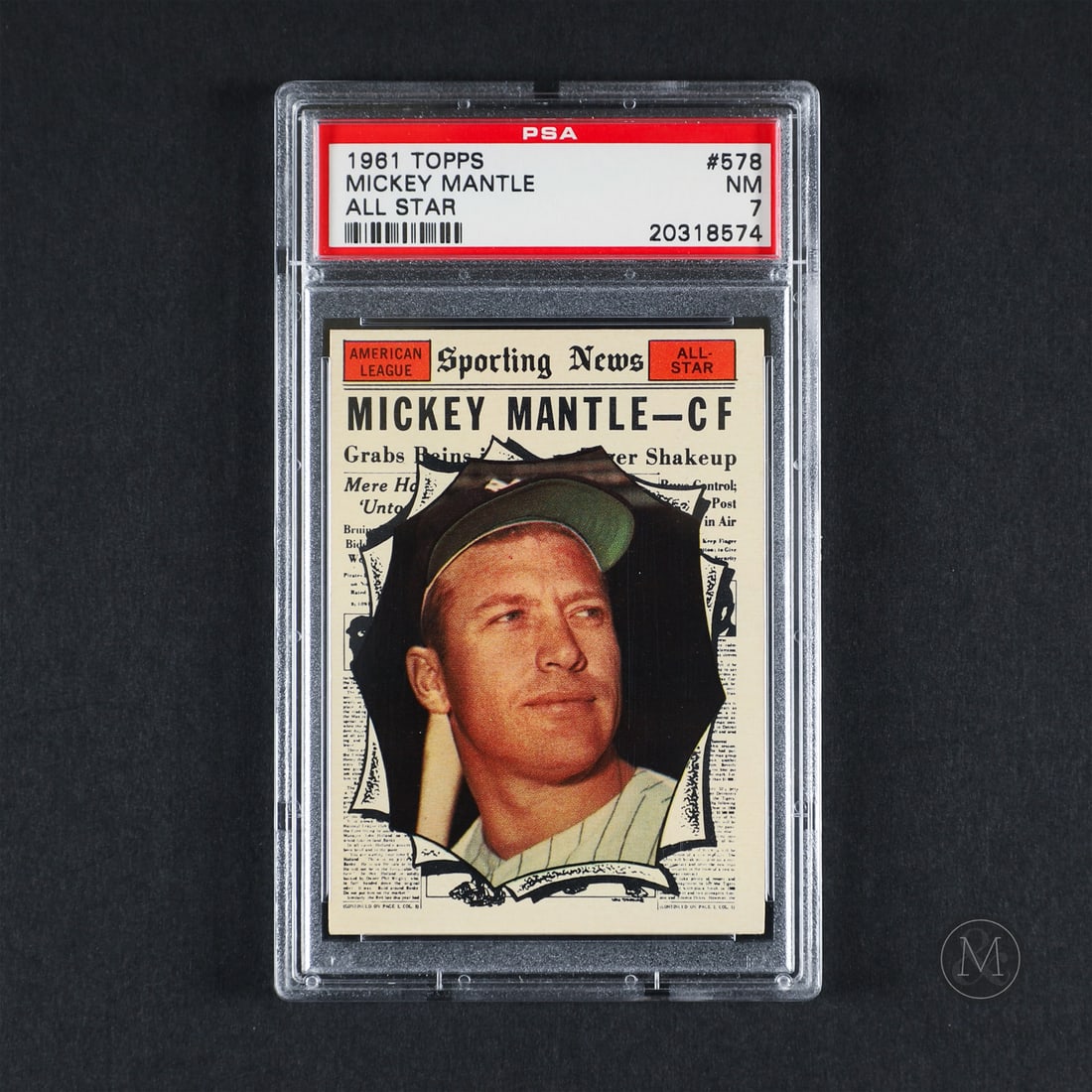 1961 Topps #578 Mickey Mantle All Star (PSA 7 NM): Offered here is the 1961 Topps Mickey Mantle All-Star card (#578). This issue is significant as a high-number series release originating from the specialized All-Star subset that concludes the 1961