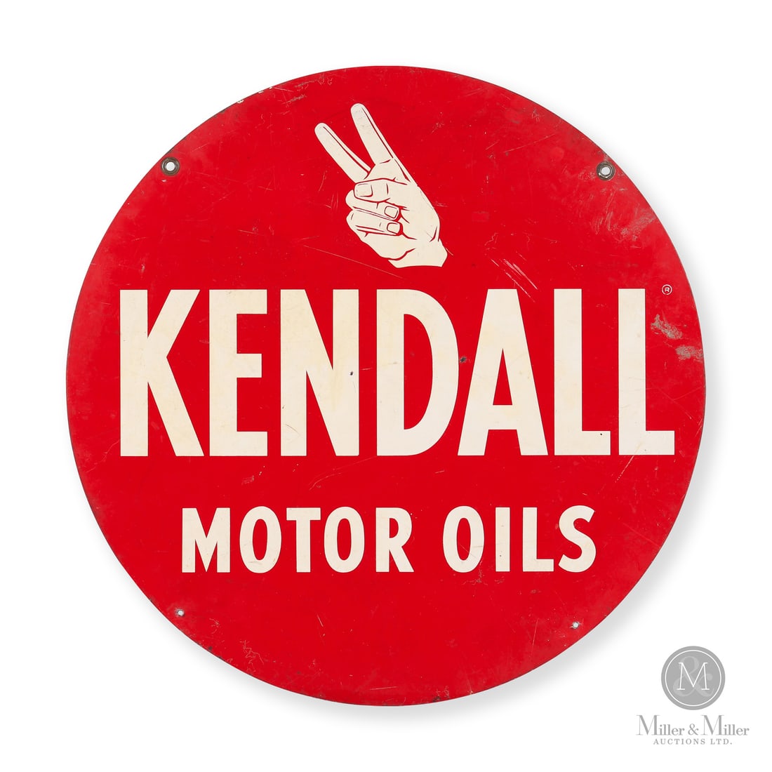 Kendall Motor Oils Hanging Sign: Made in U.S.A. 1958 - 1968. Double-sided painted metal (DSPM). In 1928, Kendall became the first Pennsylvania refiner to offer motor oils good for 2,000 miles. Kendall would simultaneously adopt the