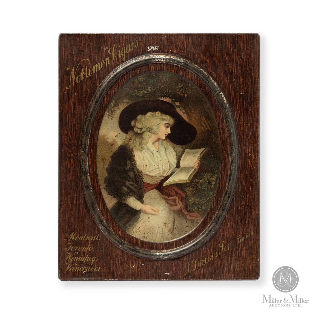 J Davis & Sons Noblemen Cigars Easel Back Sign: Made in Canada. 1895 - 1901. Single-sided tin (SST). The company officially incorporated and added the "Limited" to their name in 1895. The novelty brand was discontinued in 1901 after a large merger