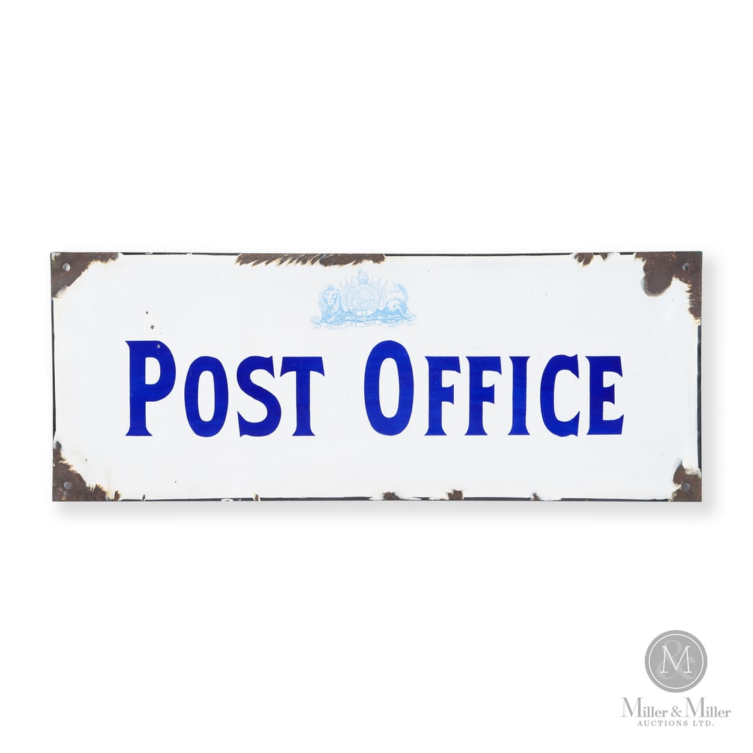 Canadian Post Office Sign: Made in Canada. 1921-1935. Single-sided porcelain (SSP). The convex, earlier version of this sign features the Royal Coat of Arms of Canada design that was introduced in 1921. Unmarked. Authenticated