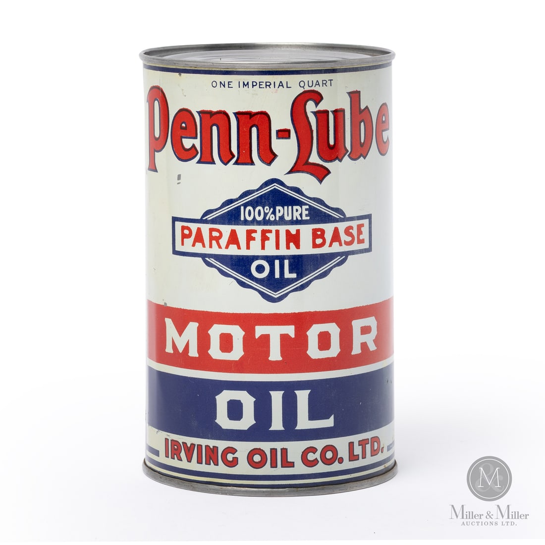 Penn-Lube Motor Oil Imperial Quart Can: Made in Canada. 1950 - 1960. Lithographed Tin. During the early-to-mid 20th century, crude oil from Pennsylvania was globally recognized as the gold standard for automotive lubrication due to its natu