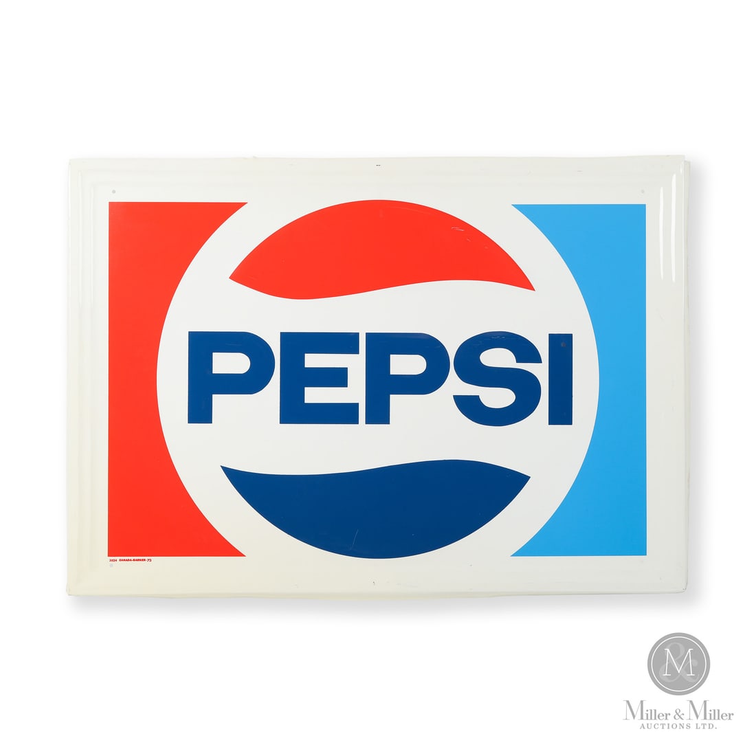 Pepsi Wave Sign: Made in Canada. 1973. Single-sided aluminium (SSA). Embossed with return edge. Marked, "3524 CANADA-BARKER-73" lower left. Authenticated by The Authentication Company (TAC #402701). All items are