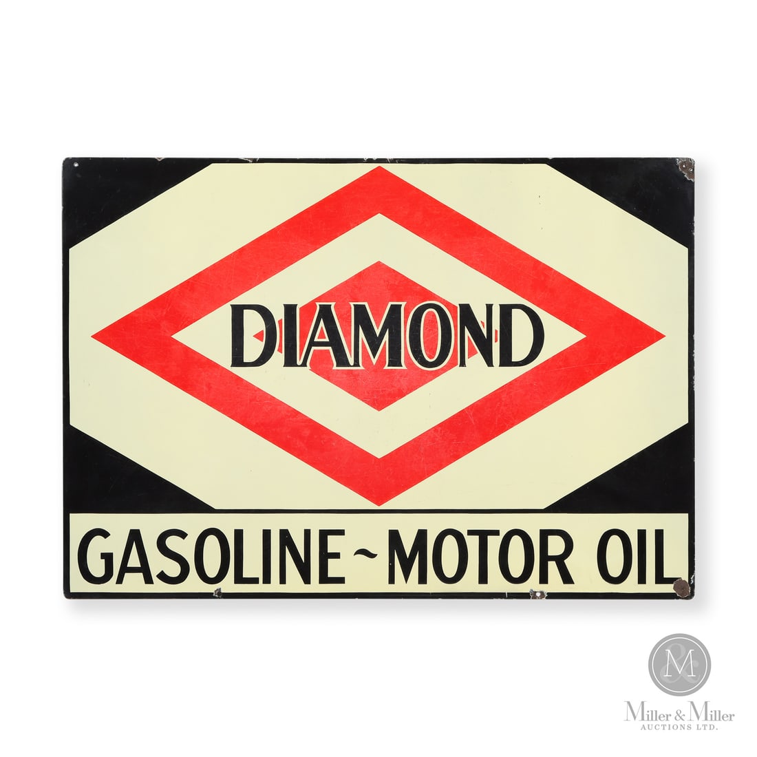 Diamond Gasoline Motor Oil Service Station Sign: Made in U.S.A. 1925 - 1933. Double-sided porcelain (DSP). A classic early example of Mid-Continent’s Diamond branding, produced during the company’s rapid expansion across the Midwest. The firm la