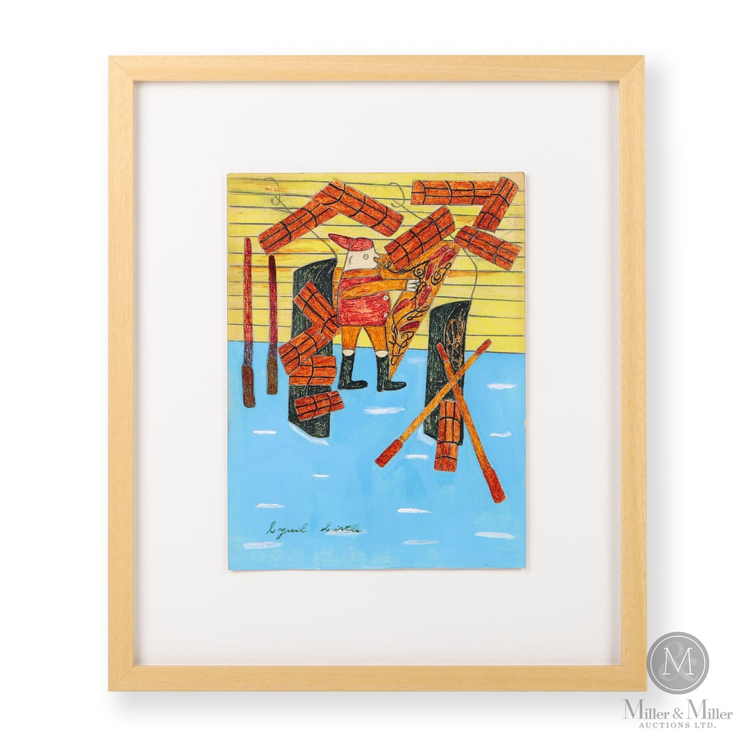 Cyril Hirtle Man with Lobster Traps: Hirtles Beach, Lunenburg County, Nova Scotia. C. 1985. Mixed media on canvas. Hirtle deliberately turned convention on its head in this wonderfully unconventional fishing scene, confirmed by his signa