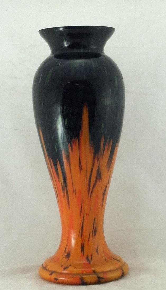 Large Art Deco Style Black & Orange Glass Vase 14+". (1 of 7)