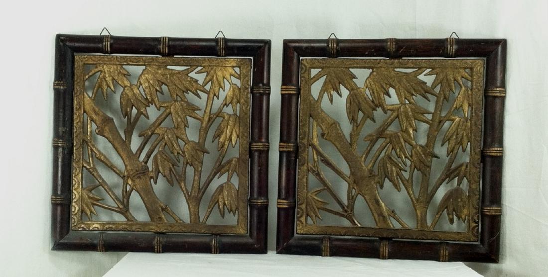Pr Oak & Iron Asian Design Plaques (1 of 5)