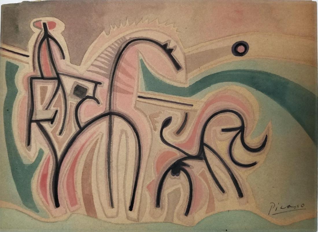 Watercolor on Paper - Signed Picasso: Watercolor Painting on Paper, bearing the signature, 8 3/4 x 11 7/8 in.Framed.