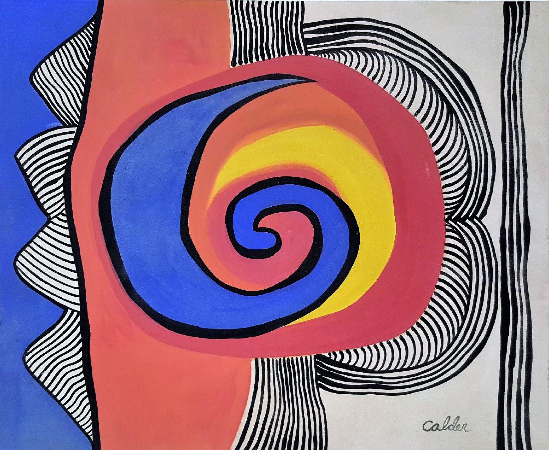 Gouache on paper, signed painting.: Signed Calder gouache on paper , 14 x 115/8 in. Framed.