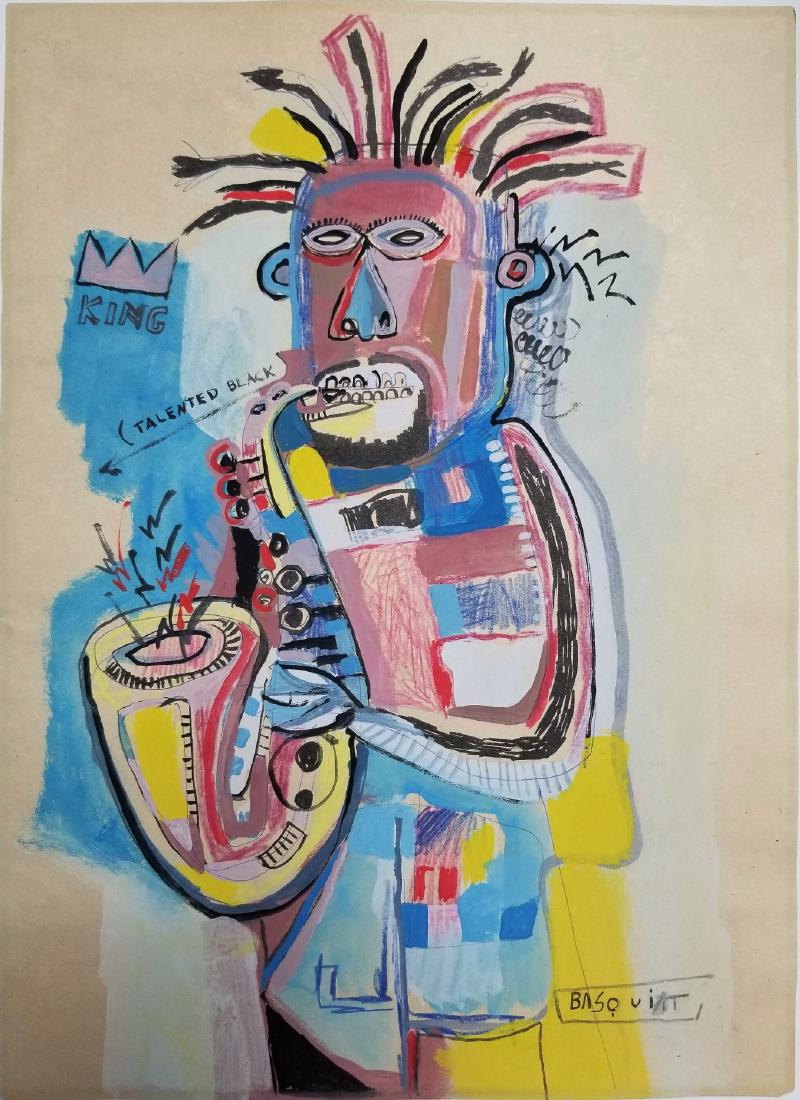 (Att.)JEAN MICHEL BASQUIATÂ  mixed media on paper (1 of 2)