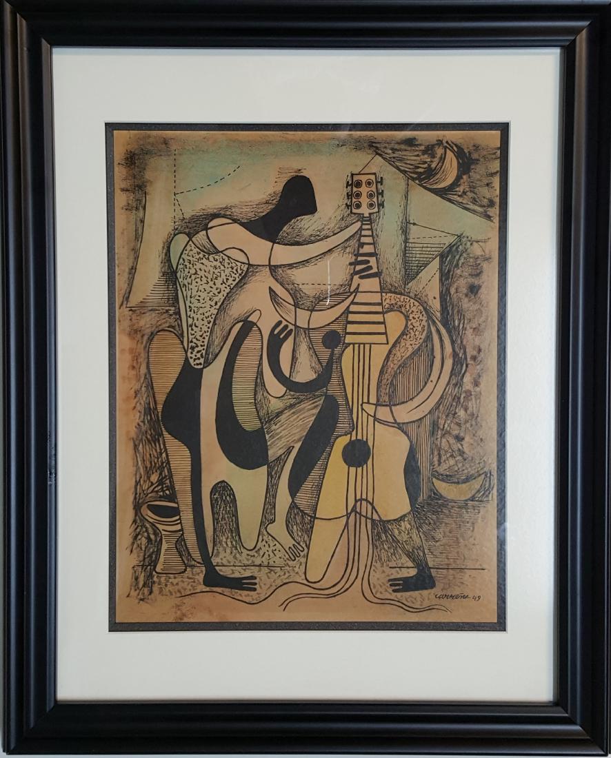 Mario CARREÃ‘O mixed media on paper: Mario CARREÃ‘O mixed media on paper signed painting, 14 x 11 in. Dated 1949. Framed.