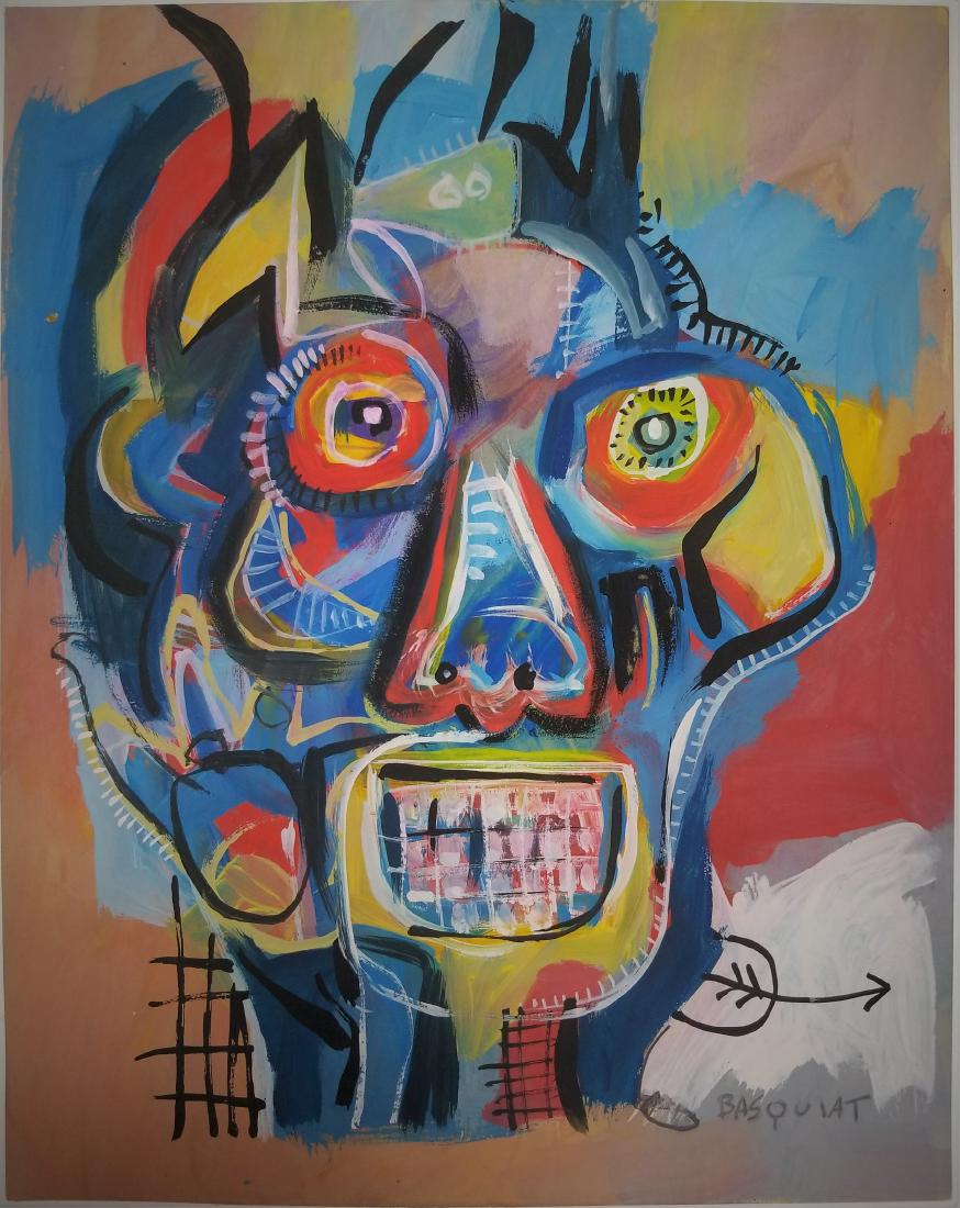 (Att.)JEAN MICHEL BASQUIATÂ mixed media on paper: (Att.) Jean-Michel BASQUIAT, mixed media on paper, 12 7/8 x 10 1/4 in. Framed.