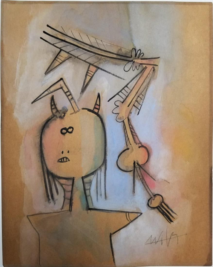 Wifredo LAM mixed media on paper: Wifredo LAM mixed media on paper, 10 3/4 x 8 1/2 in. Framed.