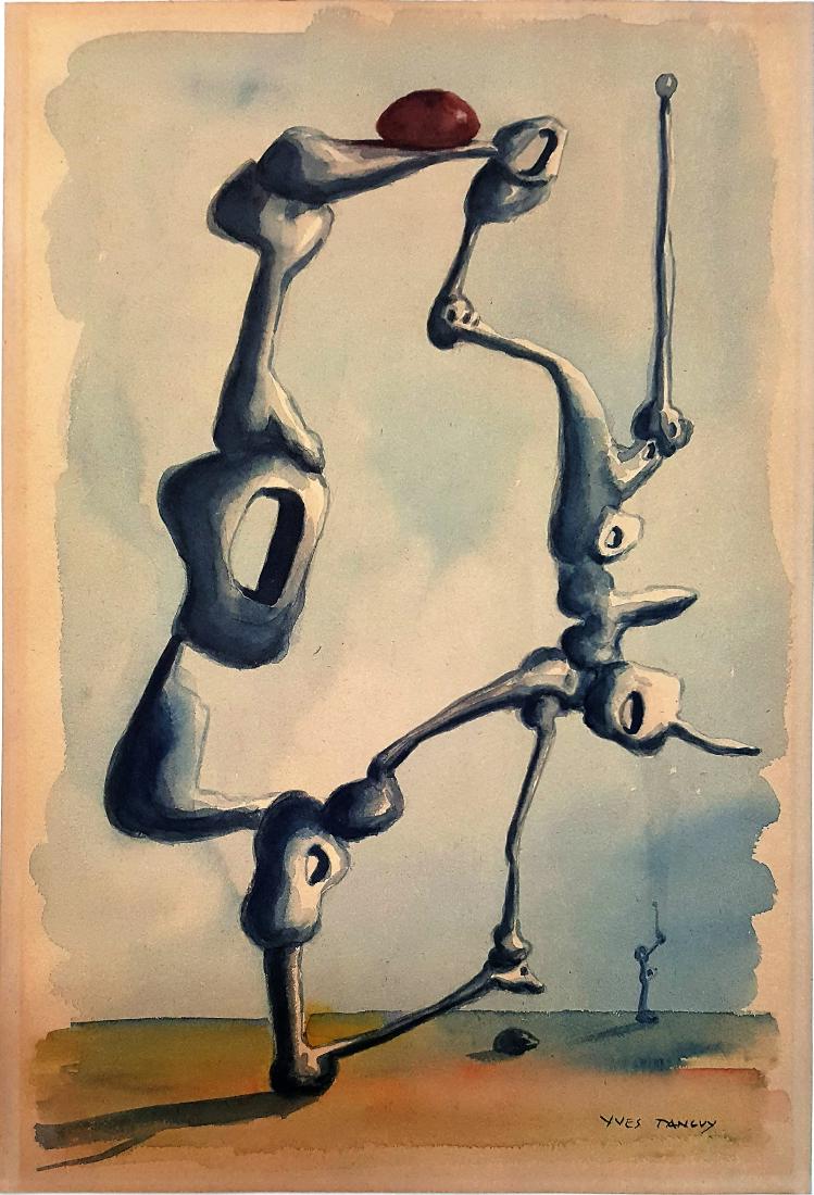Yves Tanguy watercolor on paper: (Att.)Yves Tanguy watercolor on paper, 14 1/2 x 9 7/8 in. Framed.