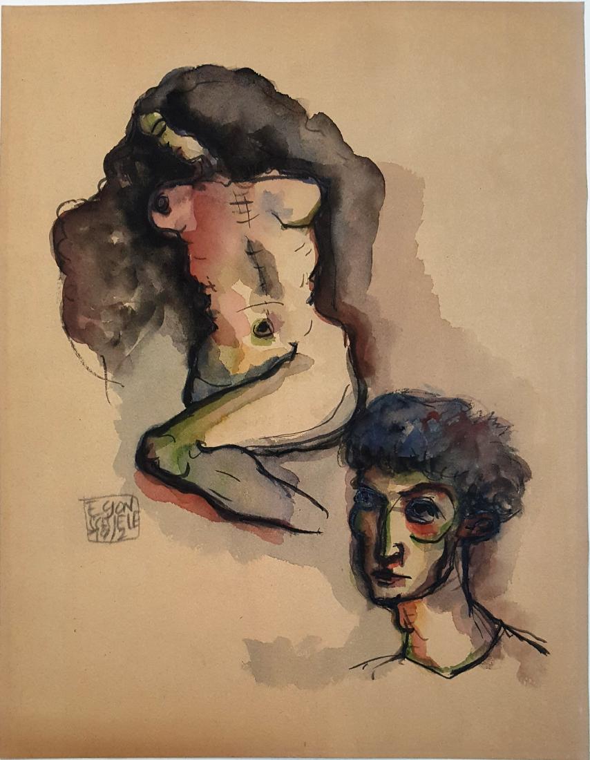 Signed Egon Schiele mixed media on paper (Att.) (1 of 1)