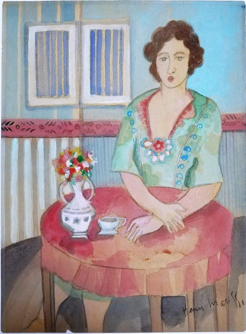 Gouache on paper signed Henri MATISSE: Henri MATISSE(Att.) gouache on paper. 11 3/4 x 8 5/8 in. Framed.