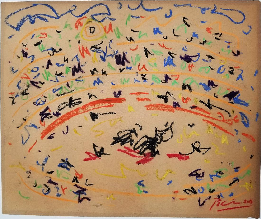 (Att.) Pablo PICASSO Mixed media on paper.: (Att.) Pablo PICASSO mexed media on paper. 10 3/4 x 12 7/8 in. Framed.