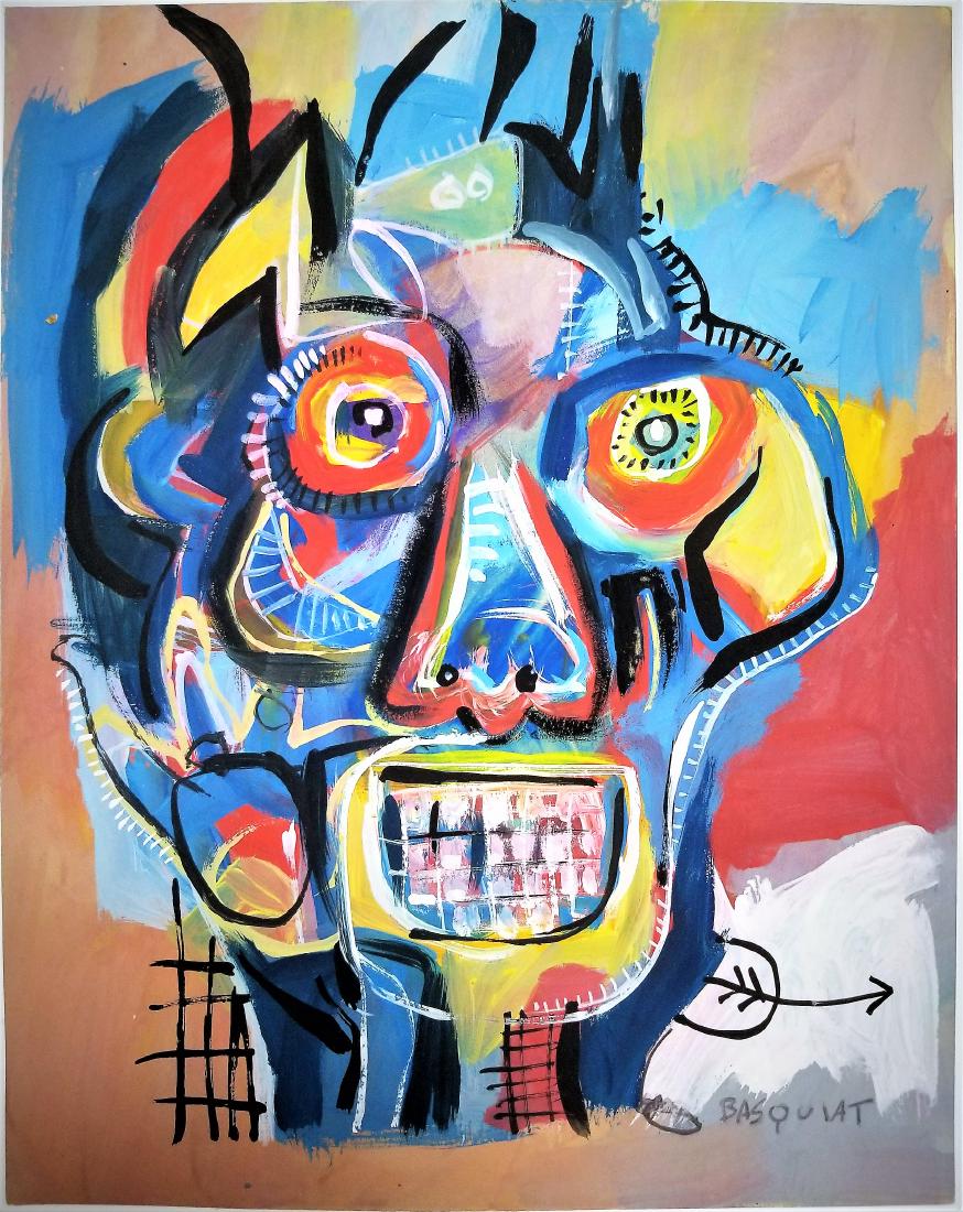 (Att.)JEAN MICHEL BASQUIATÂ mixed media on paper: (Att.) Jean-Michel BASQUIAT, mixed media on paper, 12 7/8 x 10 1/4 in. Framed.