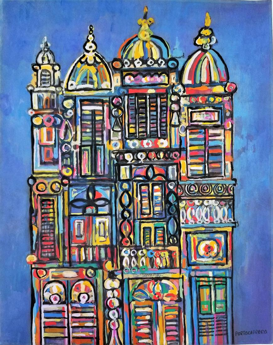 RenÃ© PORTOCARRERO gouache on paper: RenÃ© PORTOCARRERO gouache on paper, 14 x 11 in. Framed